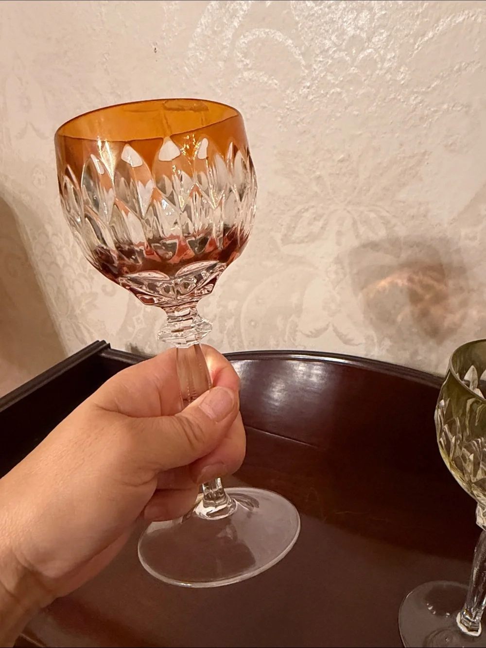 Vintage Pair Western Germany Cut Crystal Wine Goblets